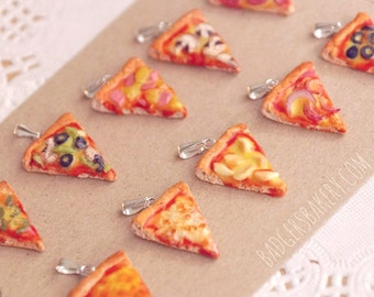 Mini PIZZA CHARM / PENDANT, Miniature Food Jewelry, Pepperoni, Vegetarian Pizza Necklace