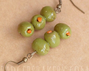 MARTINI OLIVE Earrings, Green Olives Skewer, Cute and Quirky Food Jewelry, Mother's Day