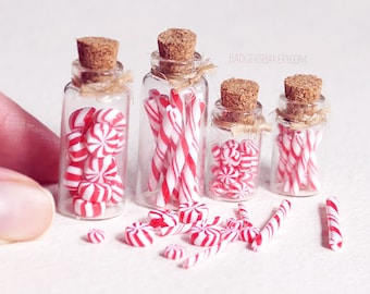 Miniature PEPPERMINT CANDY Jar, Christmas Dollhouse, 1/12, 1/6 Scale Sweets for Dolls