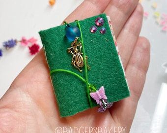 Tiny colorful JUNK JOURNAL, green cover, OOAK miniature book, Bjd prop, doll accessory