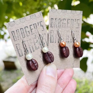 Faux COFFEE BEAN Dangle Earrings, Coffee Earrings, Mother's Day, Christmas Stocking Stuffer