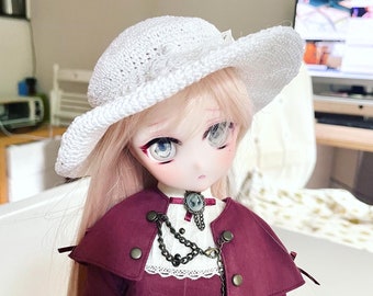 White Crocheted Summer Hat for SD BJD 8-9" doll heads