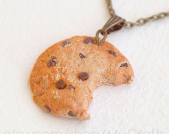 Miniature COOKIE PENDANT, Chocolate Chip Cookie Miniature Food Jewelry, Christmas Stocking Stuffer