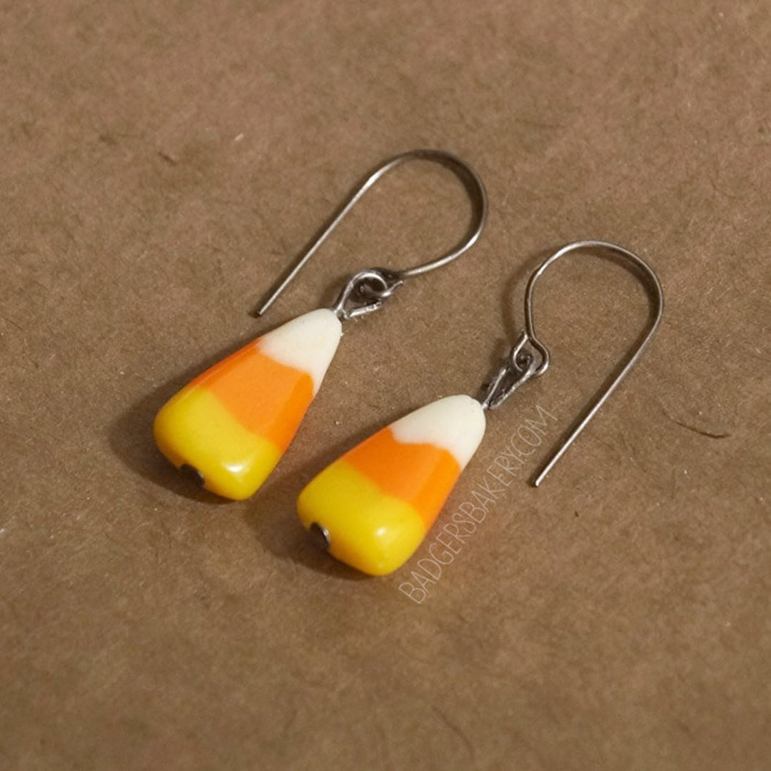 CANDY CORN EARRINGS, Fake Candy Corn Studs or Dangle Earrings, Halloween Jewelry - Etsy