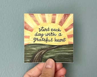 Start Each Day with a Grateful Heart, Sun Sticker, Waterproof Christian Stickers