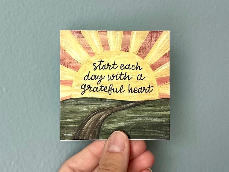 Start Each Day with a Grateful Heart, Sun Sticker, Waterproof Christian Stickers image 1