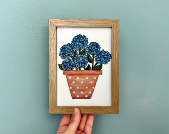 Blue Hydrangea Print, 5x7 Art Print Giclee, Small Floral Bookshelf Art