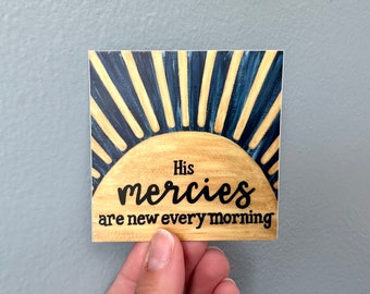 His Mercies Are New Every Morning, Lamentations Bible Verse Sticker, Waterproof Christian Stickers, Sun Decal for Water Bottle