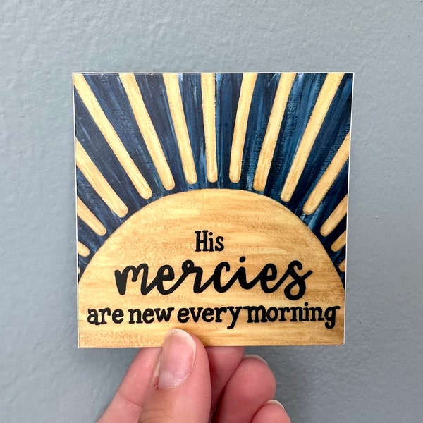 His Mercies Are New Every Morning, Lamentations Bible Verse Sticker, Waterproof Christian Stickers, Sun Decal for Water Bottle