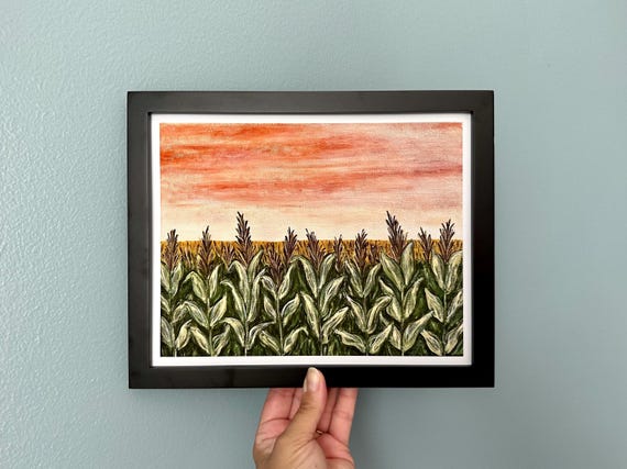 Corn Field Art Print, Farm Wall Art, Midwest Landscape Artwork, Bookshelf Decor