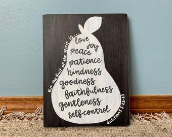 Fruit of the Spirit Sign, Wooden Scripture Sign, Bible Verse Painting, Hand Lettered Christian Artwork