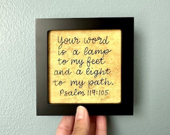 Your Word is a Lamp to My Feet, Mini Bible Verse Painting, Hand Lettered Scripture Art, Bookshelf Decor
