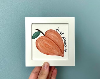 Just Peachy Small Framed Art, Miniature Peach Painting, Summer Bookshelf Decor