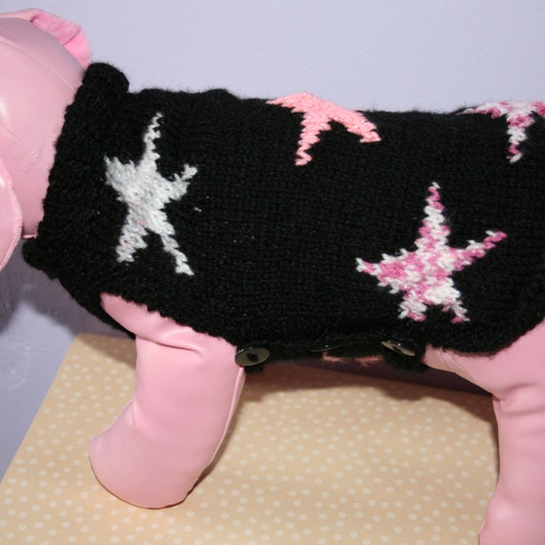 Dog sweater knitting pattern. small to med  Star Motif. Button up, 3 sizes