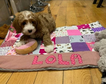 Personalised patchwork Dog Quilt, bed liner blanket. Perfect for the sofa. Cats too.