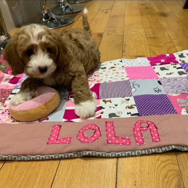 Personalised patchwork Dog Quilt, bed liner blanket. Perfect for the sofa. Cats too.