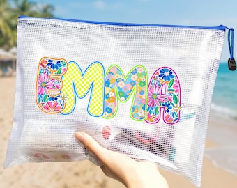 Personalized Waterproof Beach Bag | Custom Art Name | Summer Pool Bag | Summer Party | Gift for Women | Wet Dry Pool Pouch Organizer