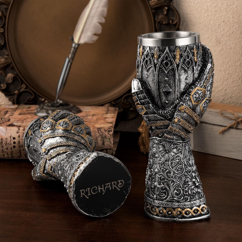 Personalized Medieval Armor Gauntlet Wine Goblet Custom Name ...