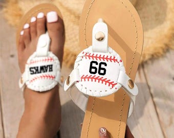 Personalized Baseball Football Softball Non-slip Flip Flops Sport Theme Women's PU Summer Sandals Gift for Ball Game Fans Beach Lovers