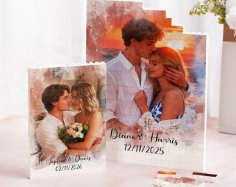 Personalized Watercolor Style Group Photo Building Brick Puzzles Custom Names and Date Valentine's Day Birthday Anniversary Gift for Couple