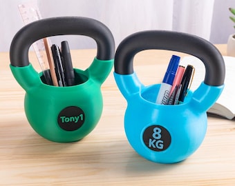Personalized Multicolor 3D Printed Kettlebell Pencil Holder Desk Organizer, Custom Text Funny Gym Gift for Weightlifter Fitness Lover