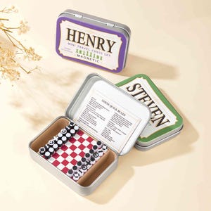 Gepersonaliseerde Altoids Tin Magnetisch Mini Reisschaakbord Set Aangepaste Naam Kleine Draagbare Pocket Game Camping Verjaardagscadeau voor Schaakliefhebbers