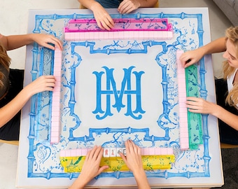 Personalized Chinoiserie Blue and White Flowers Monogram Mahjong Mat Storage Bag Game Accessory Birthday Gift for Mahjong Lovers Game Night