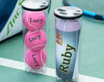 Pelotas de tenis multicolor personalizadas, con nombre personalizado, 3 pelotas de entrenamiento de alta resistencia, ideales para deportes de equipo o como regalo para madres aficionadas al tenis.
