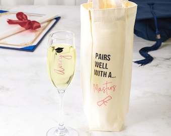 Bolso de mano con birrete de graduación personalizado y copa de champán, con nombre y texto personalizados, ideal para amantes del vino, regalo de Acción de Gracias, regalo para graduados.