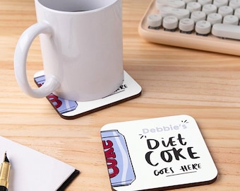 Personalisierte Diet Coke geht hier Wasser absorbierenden Holzuntersetzer mit Namen Lustiges Geburtstagsgeschenk für Cola-Liebhaber