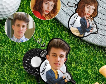 Personalized Face Photo Golf Character Golf Ball Marker Magnetic Hat Clip Custom Name Birthday Game Day Gift for Golf Players Lovers