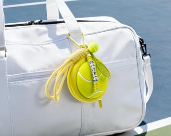 Personalisierter Tennisballbeutel mit Schläger- & Ballanhängern Schlüsselbund Benutzerdefinierter Name Vatertag Geburtstagsgeschenk für Trainer Tennisliebhaber Teammates
