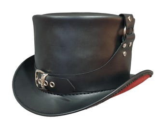 Handcrafted Black Leather Steampunk Top Hat