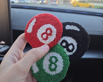 Posavasos para coche con diseño de bola mágica 8 de aguja perforadora, juego de 2 accesorios retro para coche (impuestos y aranceles pagados/DDP EE. UU.)