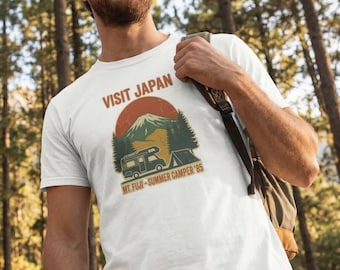 Vintage T-shirt met de berg Fuji | Campershirt uit de jaren 80 | Retro T-shirt met Japanse reisposter | Kampeercadeau voor papa | Kleding voor outdoor roadtrips