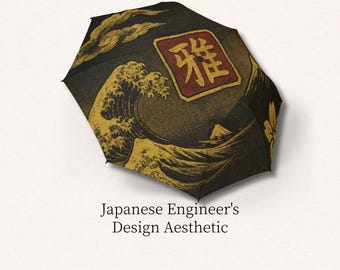 Luxe Japans cadeau, goudzwarte Ukiyo-e paraplu, Hokusai-golfkunst, Fuji Sakura-ontwerp, hoogwaardige opvouwbare paraplu