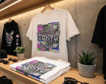 Tokyo Cyberpunk T-shirt Y2K Esthetiek Streetwear Japanse Katakana Glitch Art Tee Retro Future Vaporwave Unisex Zwaar Katoenen Shirt