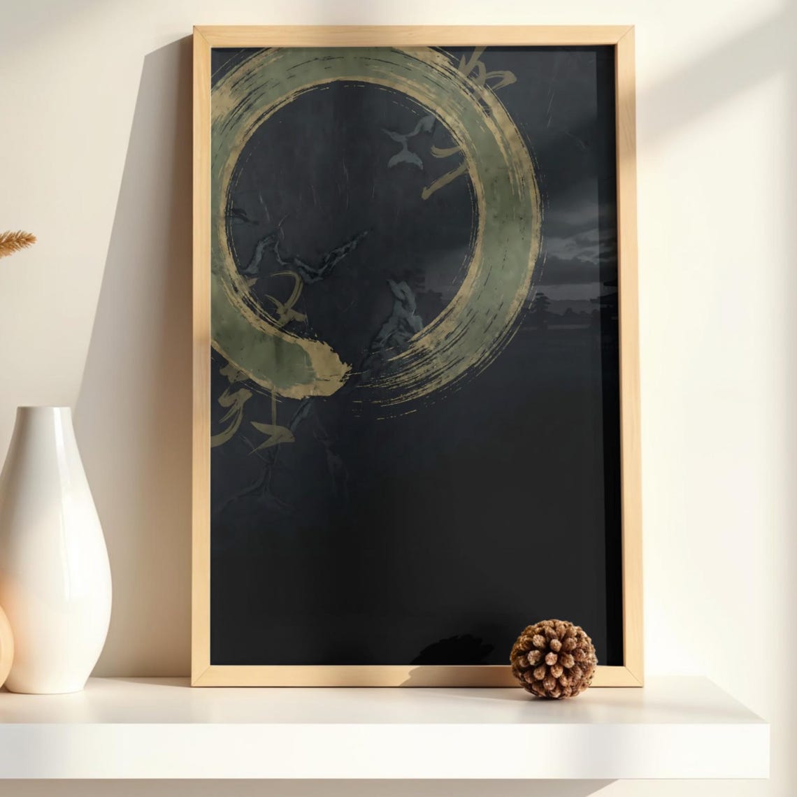 Japanese Wall Art Print | Gold Enso Circle | Wabi Sabi Decor | Dark ...