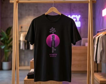 Kyoto Nights T-shirt | Neon Japan-serie | Neon Japans stadsontwerp | Vaporwave Streetwear | Retro Japans T-shirt | Esthetisch cadeau
