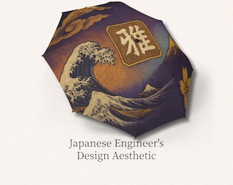 Paarsgouden Ukiyo-e paraplu, Japans luxe cadeau, Hokusai Wave Art, Fuji Sakura-ontwerp, elegant kunstverzamelaarscadeau