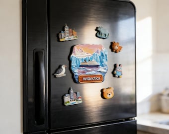 3D Hand-Painted Resin Fridge Magnet, Antarctica Glaciers Cruise Ship Souvenir, Travel Decor