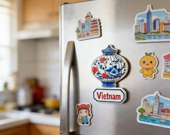 Imán para nevera con forma de farolillos de resina pintados a mano en 3D con efecto de tinta aguada, recuerdo de Vietnam, decoración de viaje.