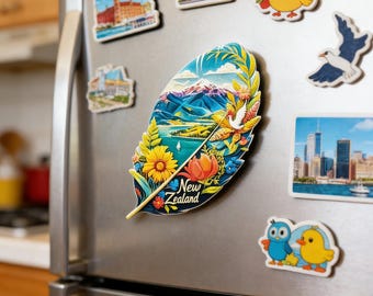 3D Hand-Painted Resin Mountains and Flowers Fridge Magnet, New Zealand Souvenir, Travel Decor