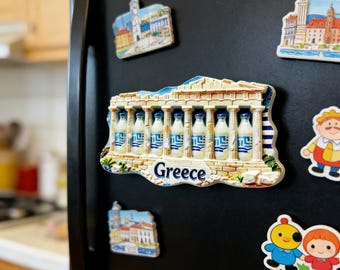 3D Hand-Painted Resin Greek Baby Bottle Ruins Fridge Magnet, Travel souvenirs, Kitchen decor