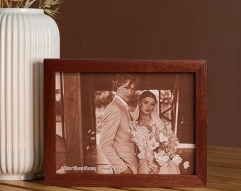 Retrato personalizado de aniversario en cuero, regalo de tercer aniversario para esposa, foto de boda grabada en cuero, marco de arte personalizado para decoración del hogar.