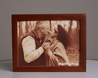 Retrato de aniversario de cuero personalizado, regalo de tercer aniversario para esposa, foto de boda grabada en cuero, marco de arte personalizado para decoración del hogar.