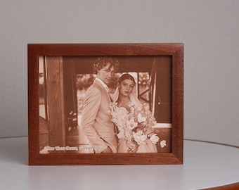 Retrato de aniversario de cuero personalizado, regalo de tercer aniversario para esposa, foto de boda grabada en cuero, marco de arte personalizado para decoración del hogar.