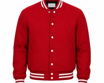 Chaqueta universitaria de lana roja / Abrigo bomber de béisbol estilo Letterman para hombre
