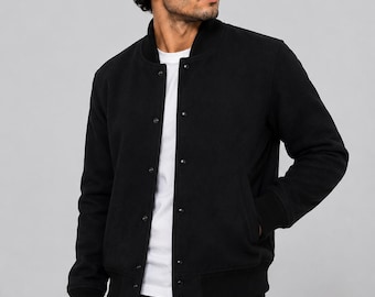 Blouson universitaire en laine noire, aviateur Letterman classique, style streetwear universitaire