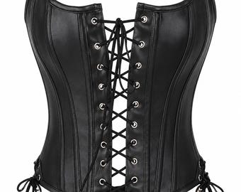 Haut corset en similicuir noir, bustier gothique à lacets, clubwear punk Y2K